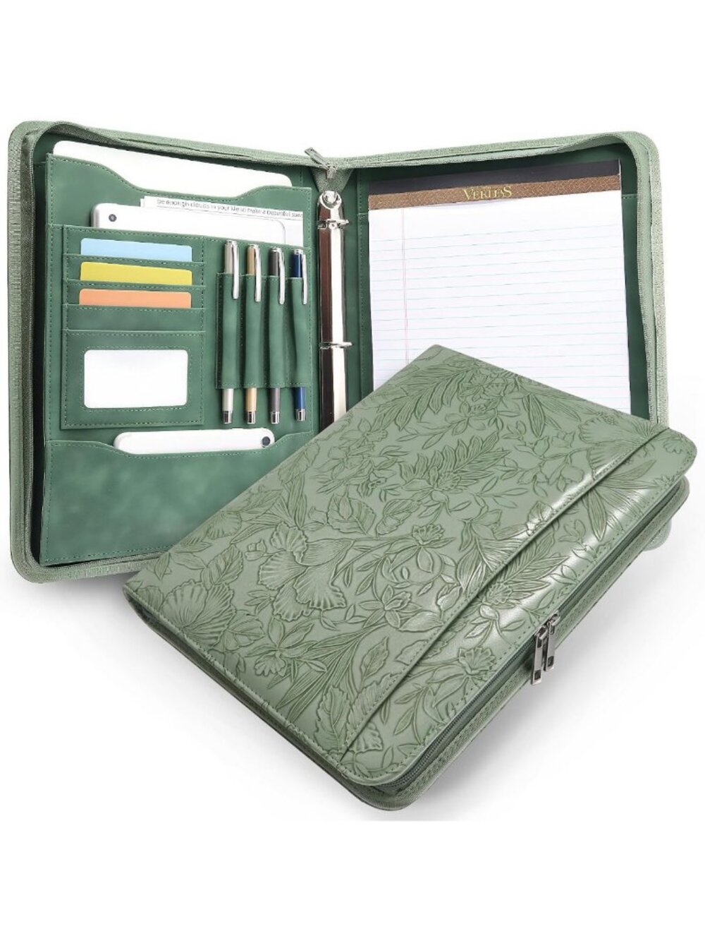 Zippered 3-Ring Portfolio Binder & Padfolio Organizer for Women - Stylish
